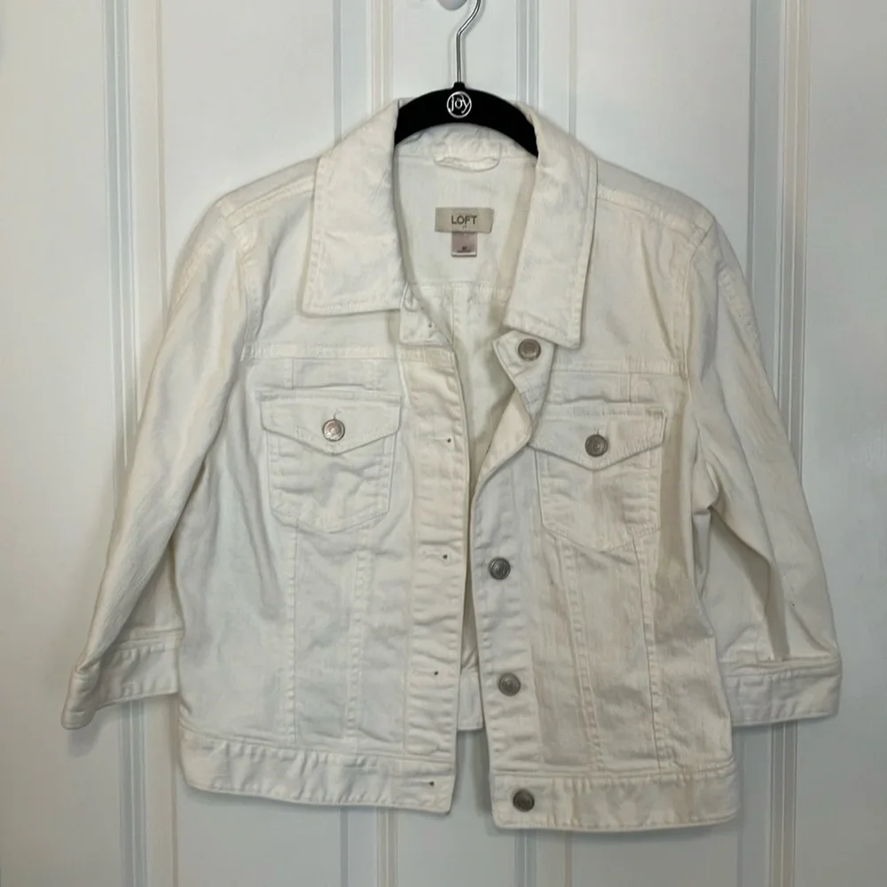 Loft Cropped White Denim Jacket - Picture 1 of 4